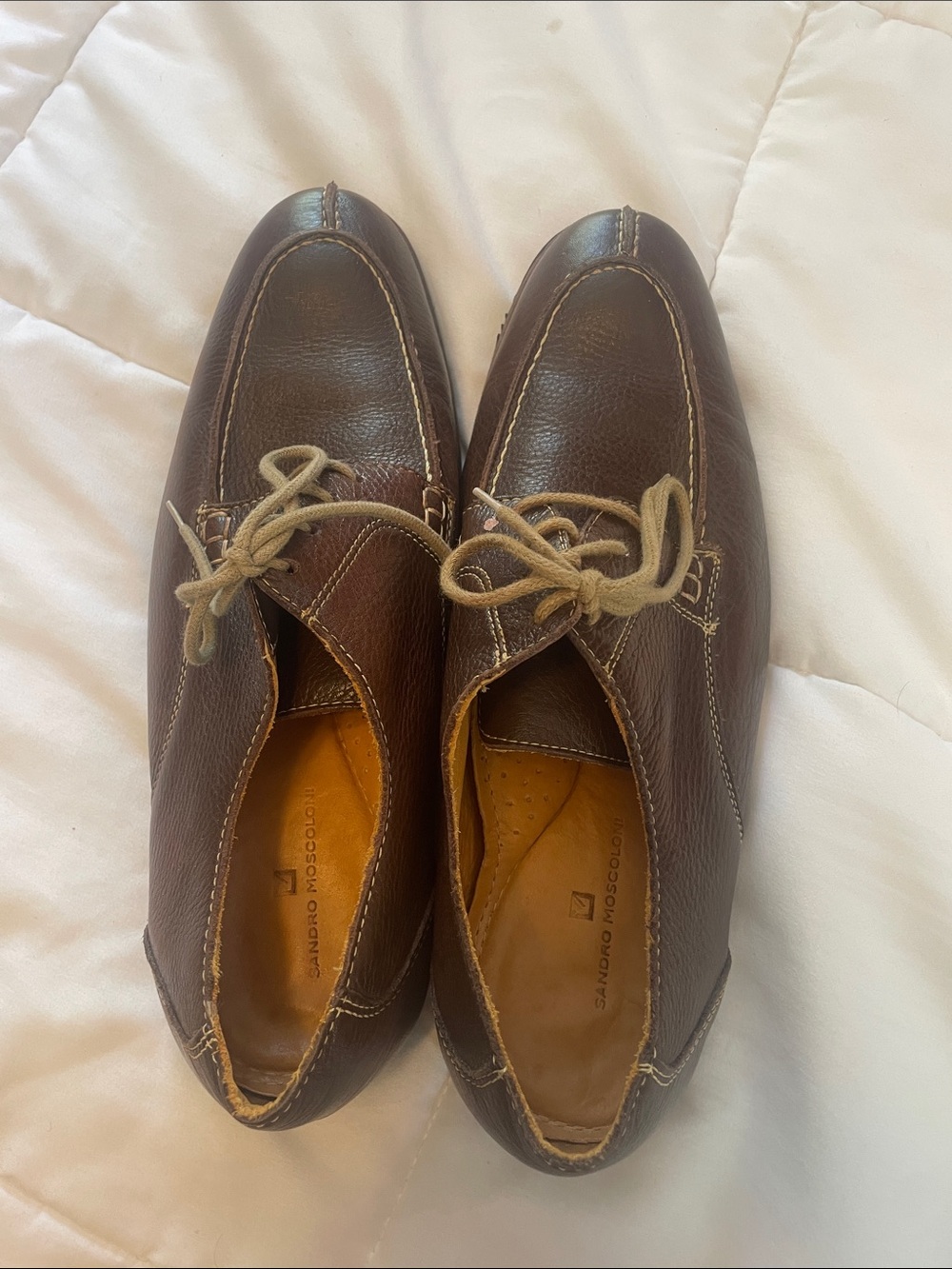 Sandro Moscoloni Dark Brown Leather Lace-Up Oxfords with Tan Laces 10D